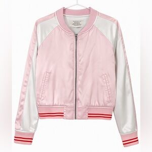 Pink satin Ashley By 26 International Pink and White women’s bomber Jacket (lg)